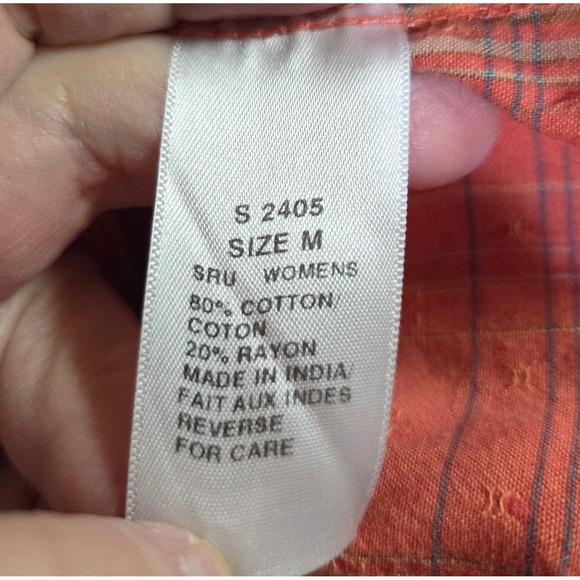 Woolrich Womens Coral Plaid Button Down Short Sleeve Shirt Size M Outdoors - Picture 6 of 7